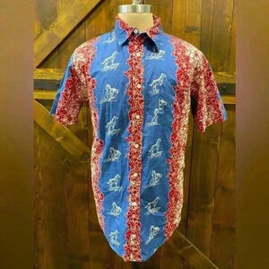Men's Blue and Red Casual Button Down Shirt PANIOLO COWBOY